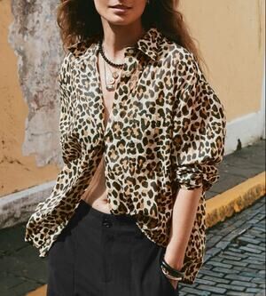 Palme Leopard Print Cotton Voile Relaxed Long Sleeve Shirt